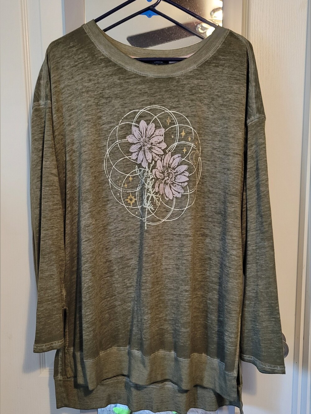 Angels Olive Green Floral Graphic Pullover